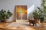 Paul Sinus Kunstdruck 40x60cm Horizon Fire – endlose Straße im goldenen Sonnenuntergang