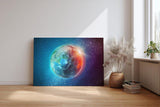 Sinus Art Wandbild 120x80cm Leuchtender Erdball vor funkelndem Sternenhimmel mit realistischer Tiefe