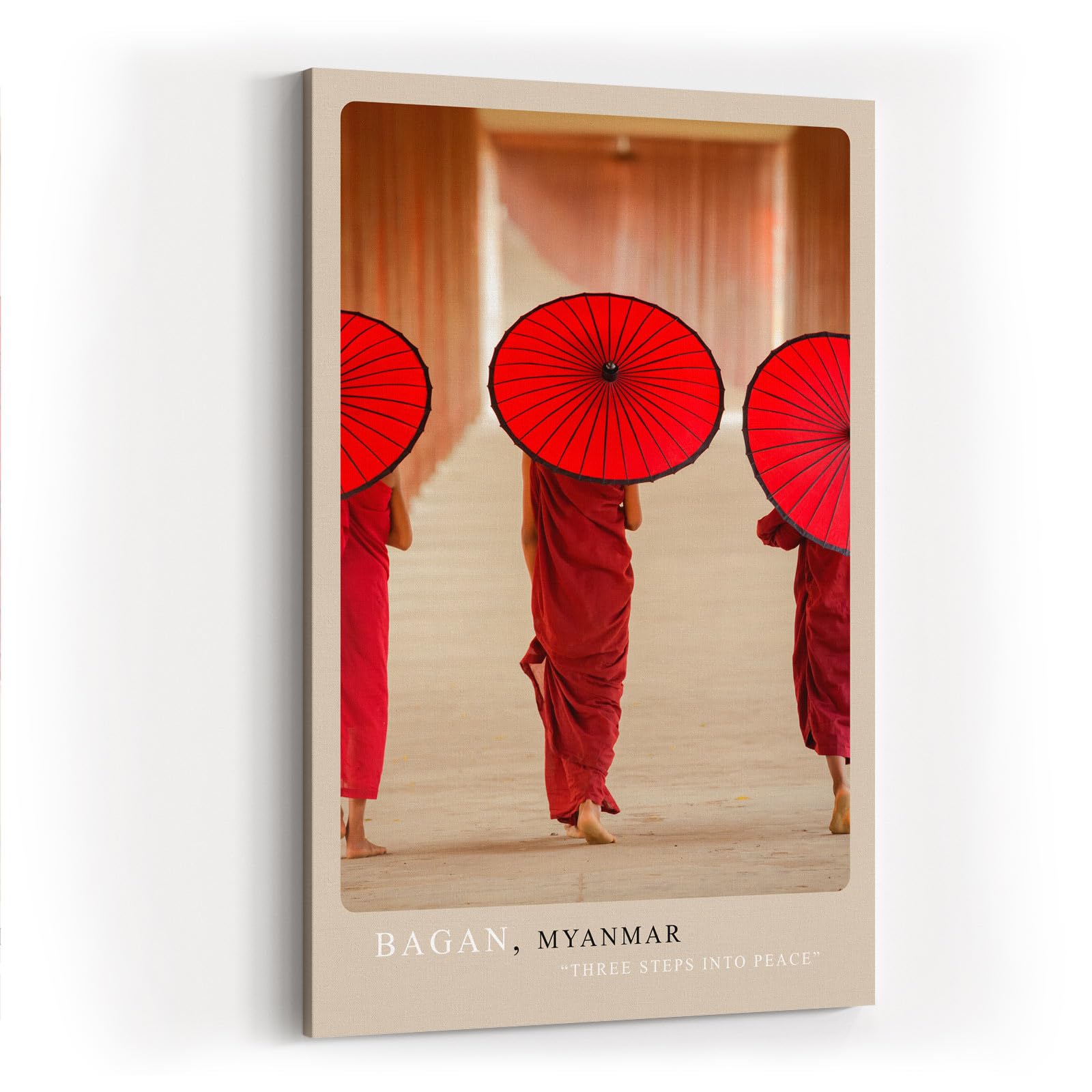 Paul Sinus Kunstdruck 40x60cm Bagan – buddhistische Mönche mit roten Schirmen in Myanmar
