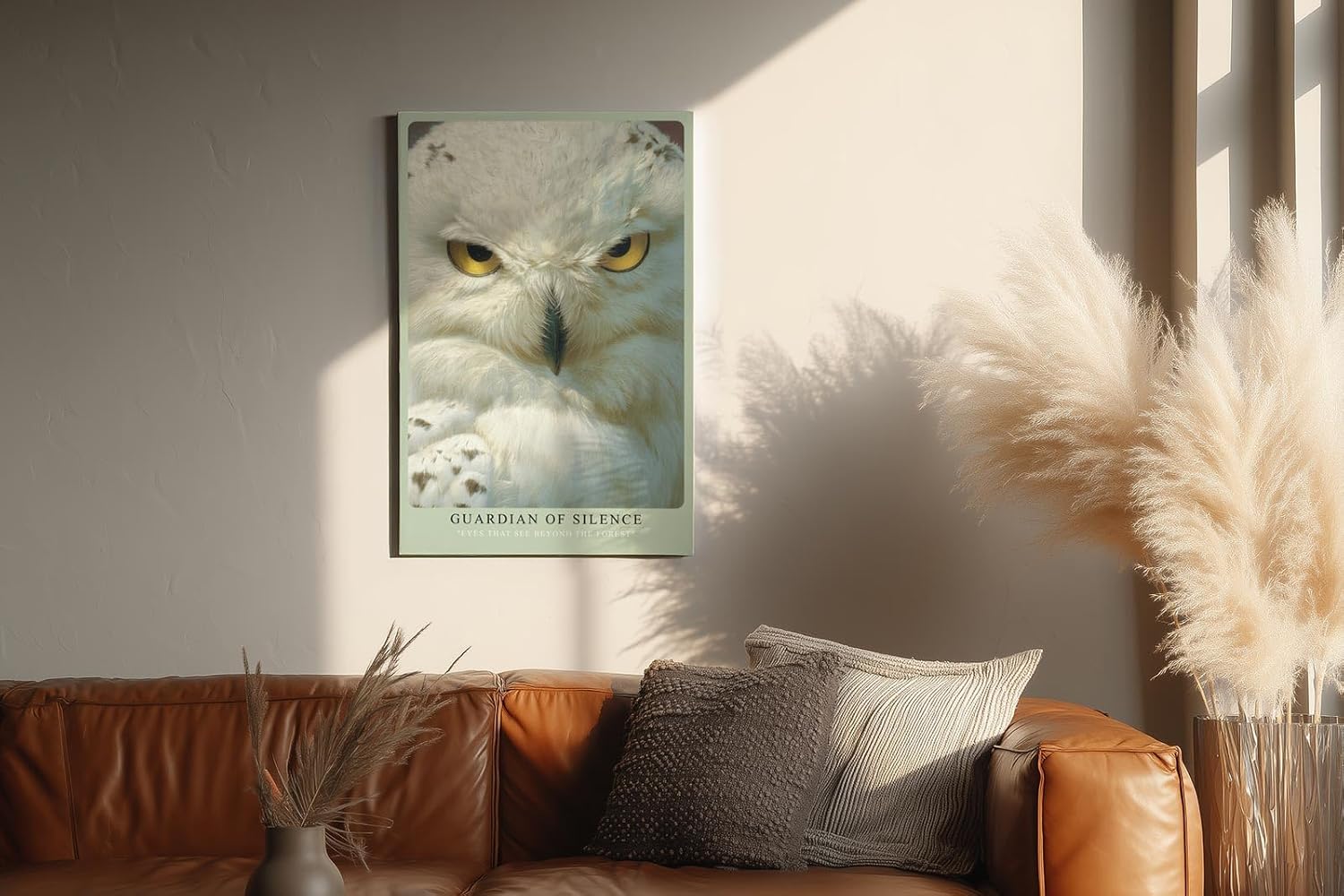 Paul Sinus Wandbild in 40x60cm Nahaufnahme einer weißen Schneeeule – detailreiches Tierporträt mit intensiven Augen