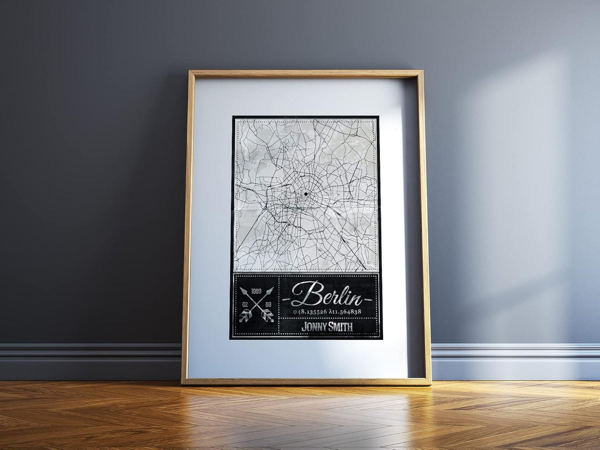 Paul Sinus individueller Bilderrahmen mit deinen GPS Koordinaten und Namen. 30cm x 42cm Holz Wechselrahmen mit Glas und Passepartout. Geschenkidee. Vintage (ohne Rahmen)