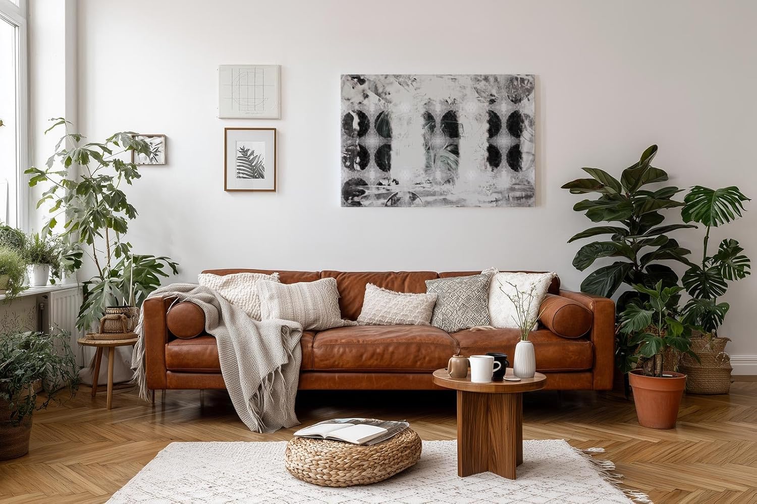 Sinus Art Wandbild 120x80cm Auffälliges Kreisdesign in Schwarz-Weiß sorgt für eine minimalistische und gleichzeitig dynamische Bildwirkung