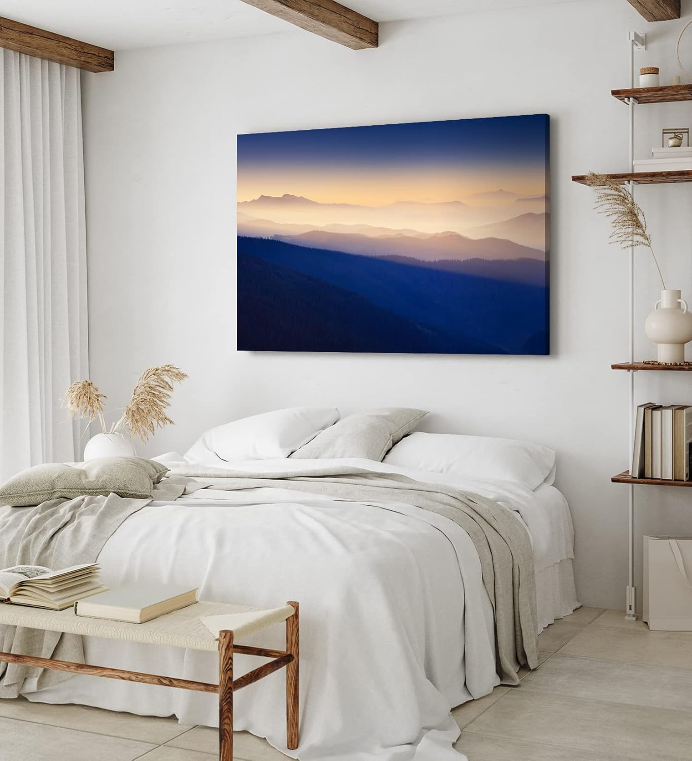 Wandbild 120x80cm Berge Berglandschaft Sonnenaufgang Blaue Stunde Nebel