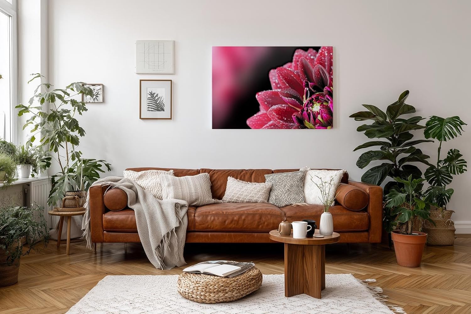 Sinus Art Wandbild 120x80cm Die glänzenden Tautropfen auf den roten Blütenblättern verleihen dem Bild eine frische Note