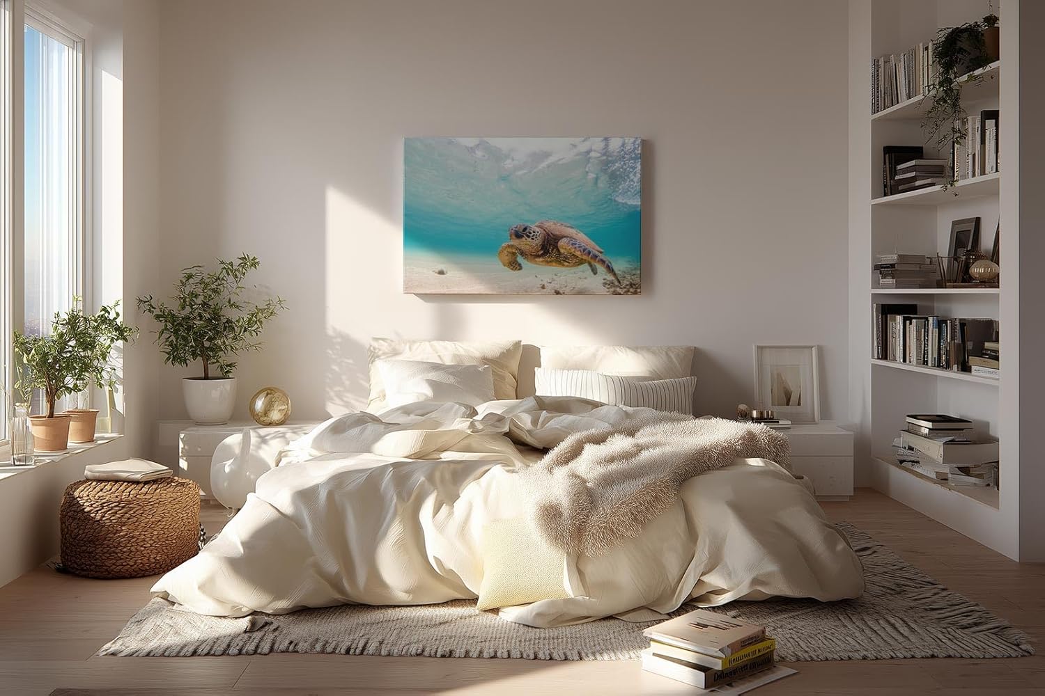 Sinus Art Wandbild 120x80cm Detailreiche Aufnahme einer Schildkröte im klaren Ozean für entspannte Raumwirkung
