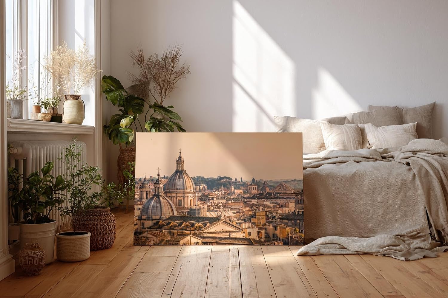 Sinus Art Wandbild 120x80cm Stimmungsvolles Stadtpanorama mit römischer Kuppelarchitektur im warmen Abendlicht