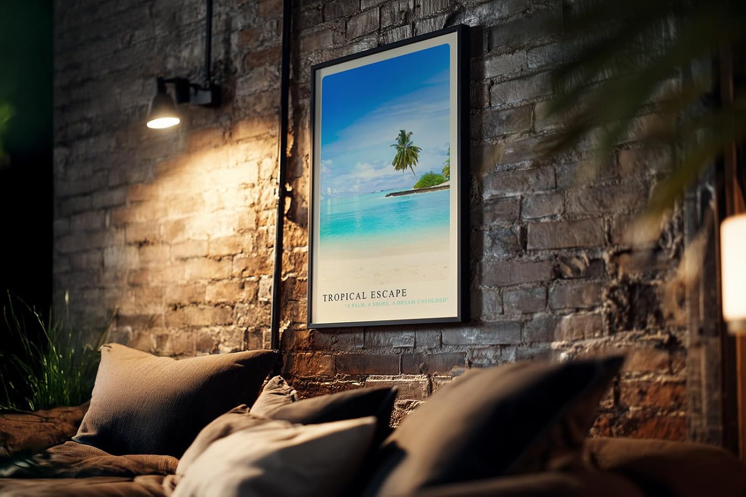 Paul Sinus Kunstdruck 40x60cm Tropical Escape mit Palmenstrand und türkisblauem Meer in der Karibik