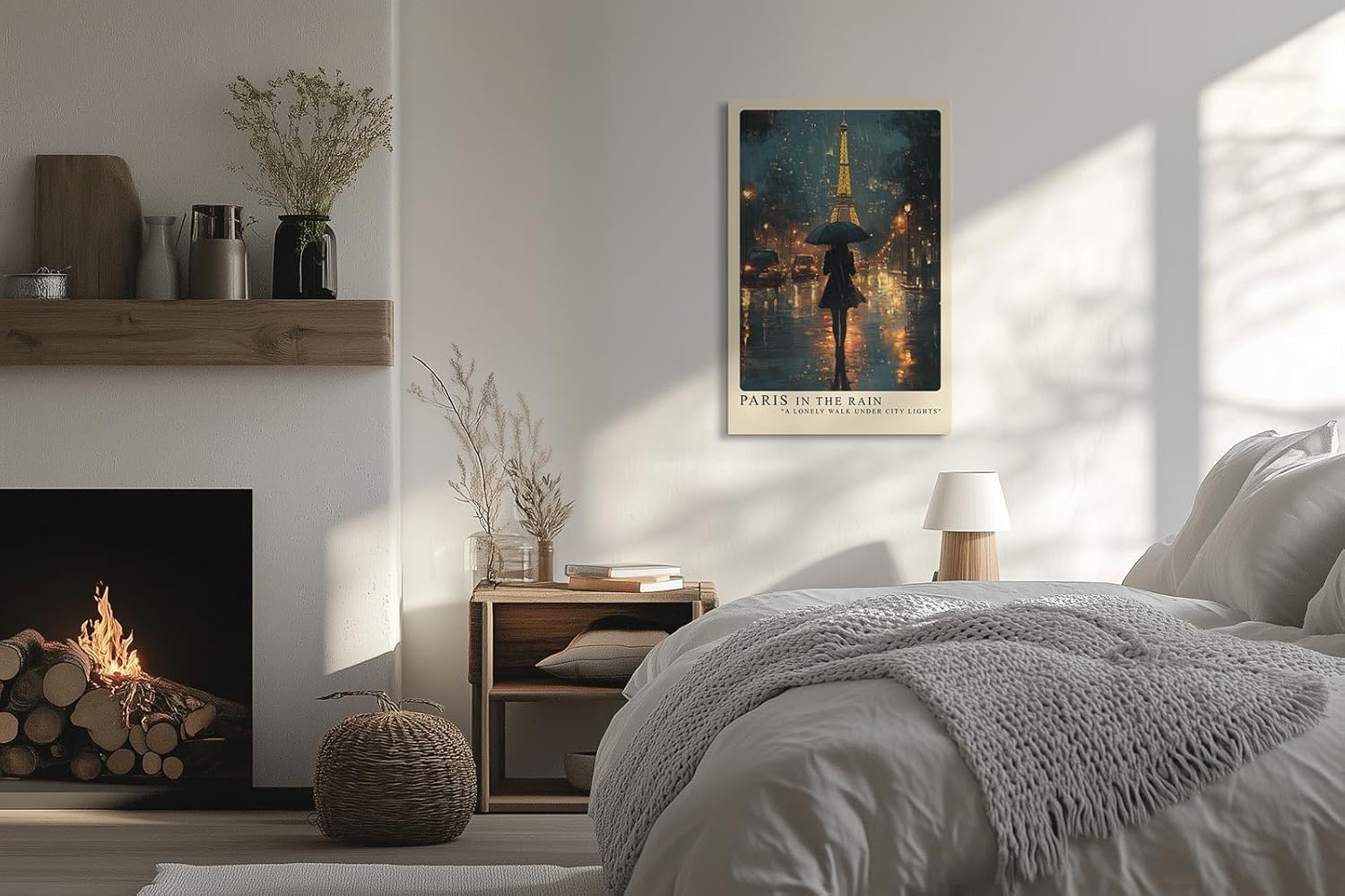 Paul Sinus Leinwandbild 60x90cm Paris im Regen – Romantische Stadtansicht mit Eiffelturm, leuchtenden Lichtern und geheimnisvoller Silhouette