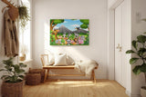Sinus Art Wandbild 120x80cm Detailreich illustrierte Tiergruppe mit Panda, Tiger, Giraffe, Affe, Elefant u. v. m.