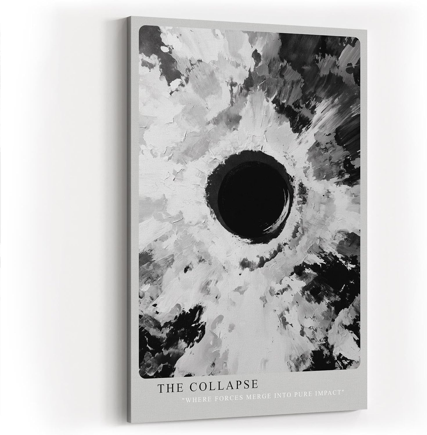 Paul Sinus Wandbild in 40x60cm The Collapse – Dramatische monochrome Kunst mit intensivem Zentrum und ausstrahlender Bewegung
