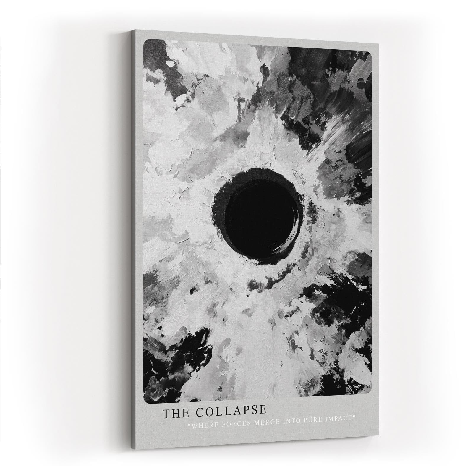 Paul Sinus Wandbild in 40x60cm The Collapse – Dramatische monochrome Kunst mit intensivem Zentrum und ausstrahlender Bewegung