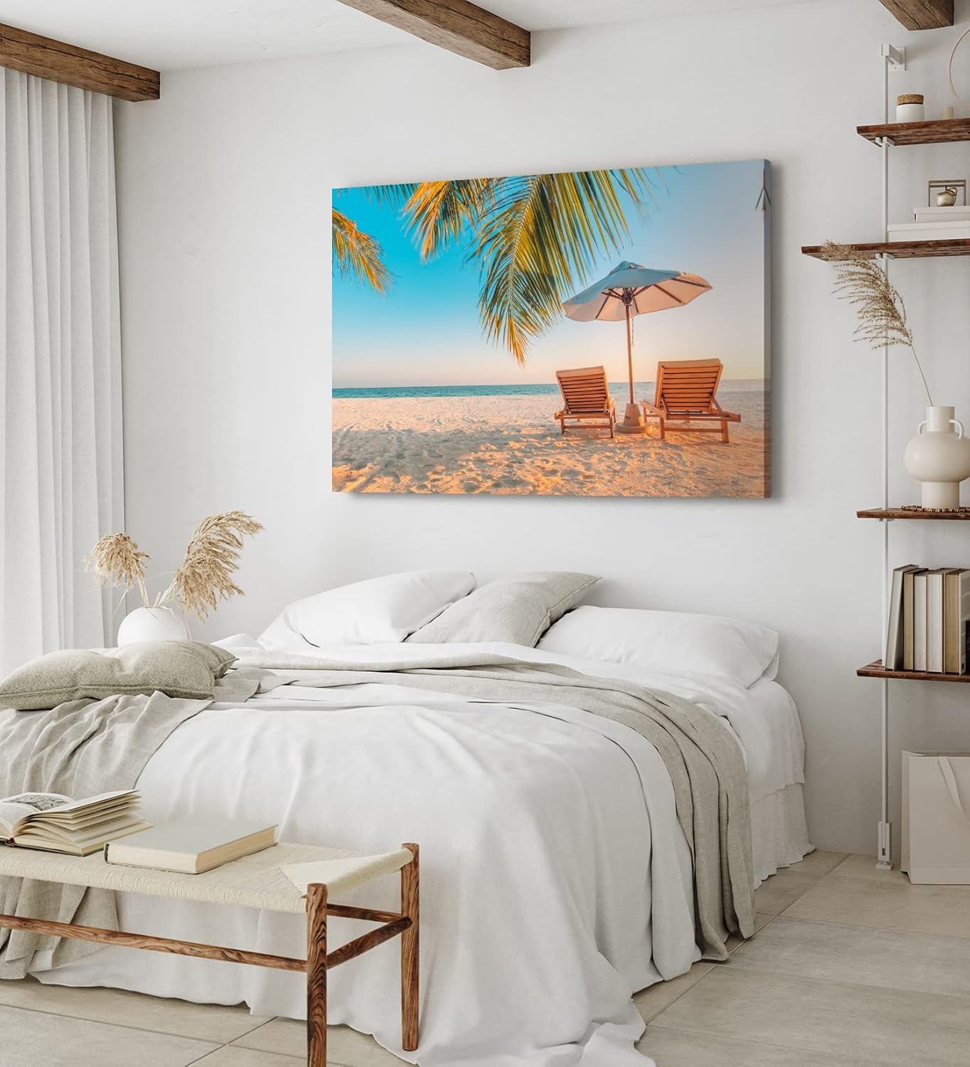 Wandbild 120x80cm Sommer Strand Traumstrand Palme Liegen Urlaub