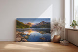 Sinus Art Wandbild 120x80cm Faszinierende Berglandschaft mit ruhigem See und perfekter Spiegelung für harmonische Raumwirkung