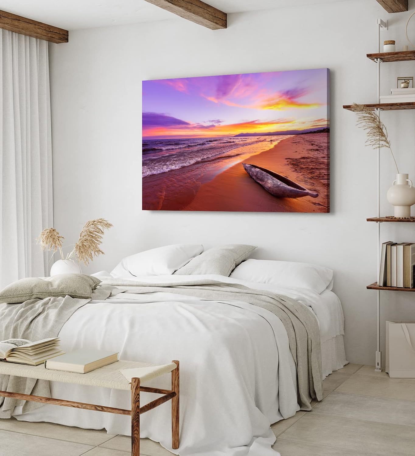 Paul Sinus Wandbild 120x80cm Südseeparadies Meer Strand Sonnenuntergang Abendröte Boot