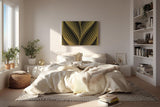 Sinus Art Wandbild 120x80cm Grafisches Muster in Schwarz und Gold – stilvolle Symmetrie mit Art-Déco-Flair