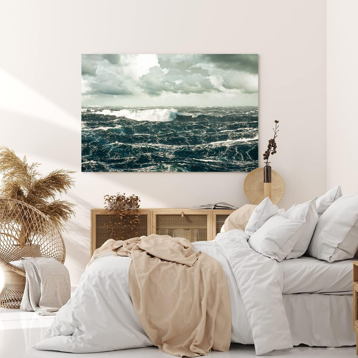 Paul Sinus Wandbild 120x80cm Raue See Meer Wellen Grau Ozean Horizont Sturm