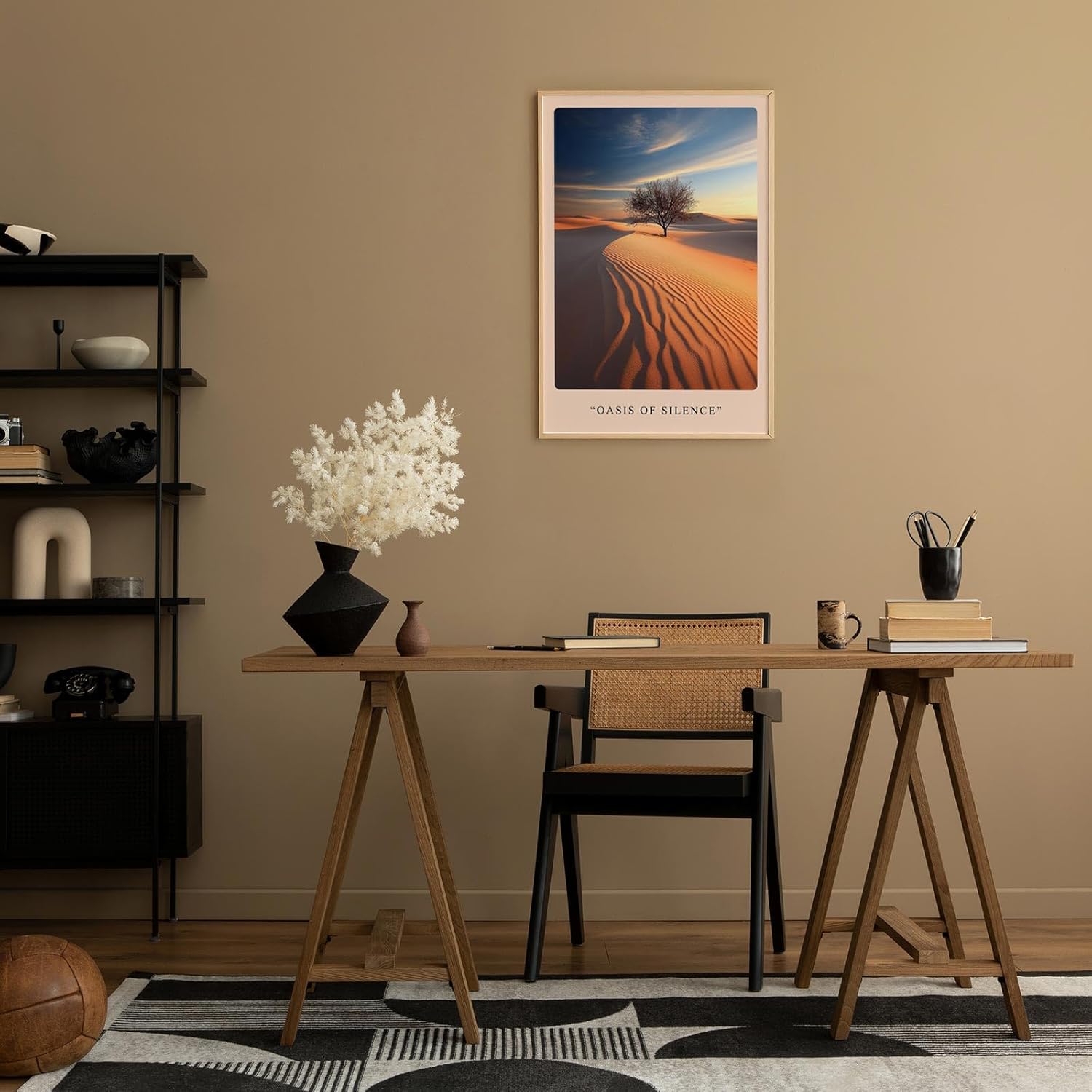 Paul Sinus Leinwandbild 40x60cm Leinwandbild Oasis of Silence Wüste Sanddünen Sonnenuntergang Einsamkeit Natur Stille Harmonie Landschaft Baum