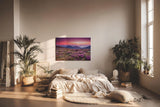 Sinus Art Wandbild 120x80cm Farbintensive Blumenwiese mit lila Blüten unter farbenfrohem Abendhimmel