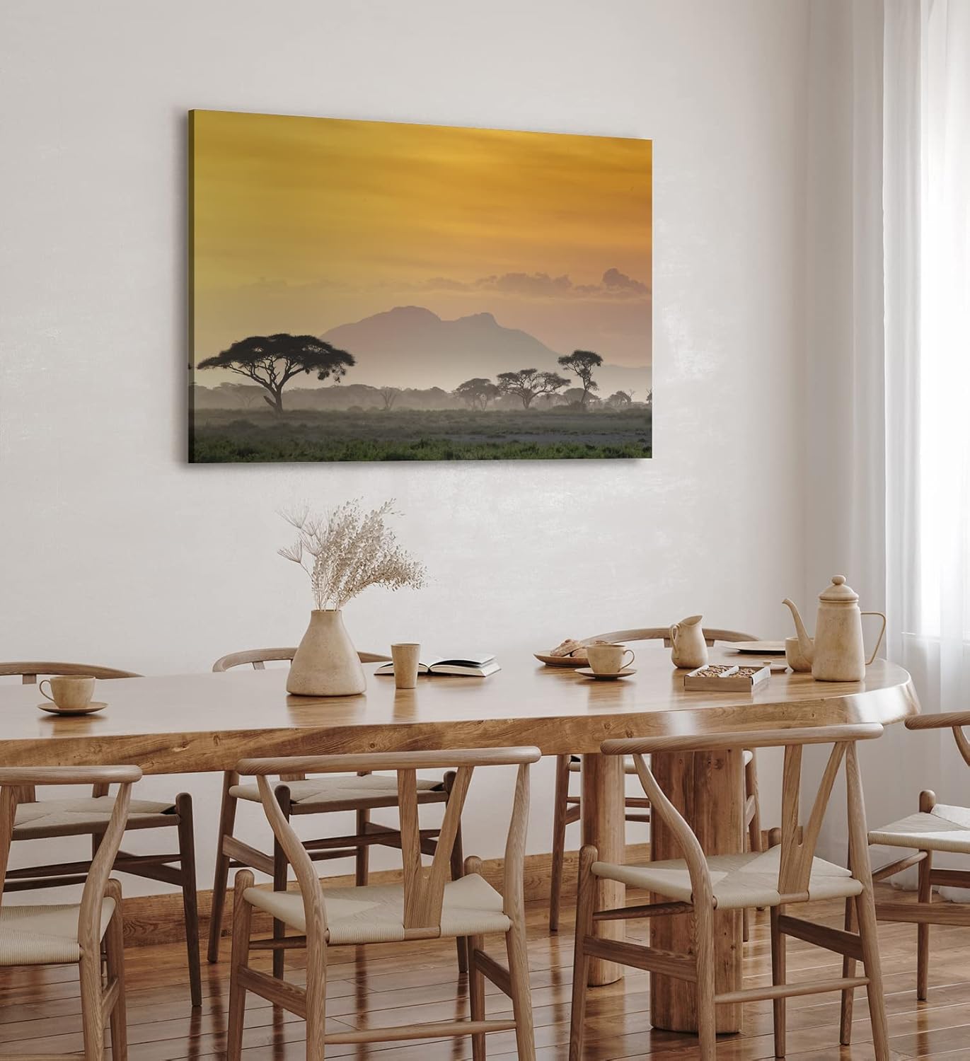 Paul Sinus Wandbild 120x80cm Afrika Mount Kenya Burkea Bäume Wildnis Abenddämmerung