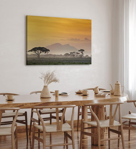Paul Sinus Wandbild 120x80cm Afrika Mount Kenya Burkea Bäume Wildnis Abenddämmerung