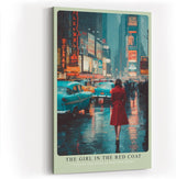 Paul Sinus Wandbild in 40x60cm The Girl in the Red Coat Impressionistische Stadtszene mit Frau im roten Mantel im nächtlichen Times Square