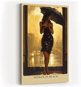 Paul Sinus Wandbild in 40x60cm Woman in Black – elegante Frau im schwarzen Kleid bei Regen, stimmungsvoll inszeniert für moderne Wohnräume