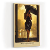 Paul Sinus Wandbild in 40x60cm Woman in Black – elegante Frau im schwarzen Kleid bei Regen, stimmungsvoll inszeniert für moderne Wohnräume