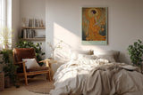 Paul Sinus Wandbild in 40x60cm The Sun's Favorite mit eleganter Frau in goldener Robe vor floralem Hintergrund für luxuriöse Wandgestaltung