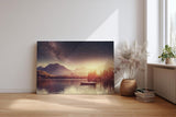 Sinus Art Wandbild 120x80cm Stimmungsvolle Komposition aus Sternenhimmel, Bergen und stiller Wasserfläche