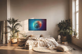 Sinus Art Wandbild 120x80cm Leuchtender Erdball vor funkelndem Sternenhimmel mit realistischer Tiefe