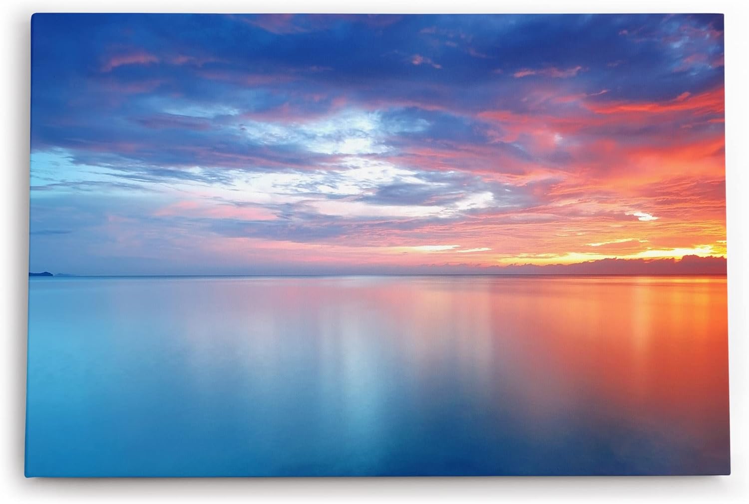 Paul Sinus Wandbild 120x80cm Meer Horizont Roter Himmel Sonnenuntergang Blau
