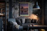 Paul Sinus Wandbild in 40x60cm City Mirror mit ruhiger Stadtsilhouette und Boot im Abendlicht für moderne Wandgestaltung
