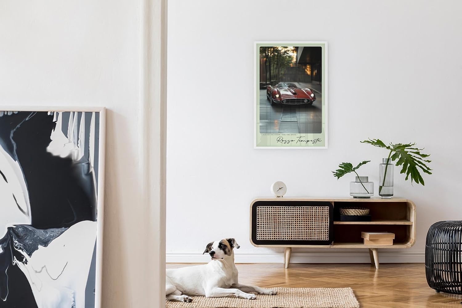 Paul Sinus Leinwandbild 40x60cm Rosso Tempesta Leinwandbild legendärer Sportwagen in urbaner Umgebung dynamisches Design und pure Geschwindigkeit