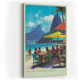 Paul Sinus Wandbild in 40x60cm Rio de Janeiro Strandansicht mit Zuckerhut, Sonnenschirmen und lebendiger Café-Szene in sommerlicher Farbigkeit
