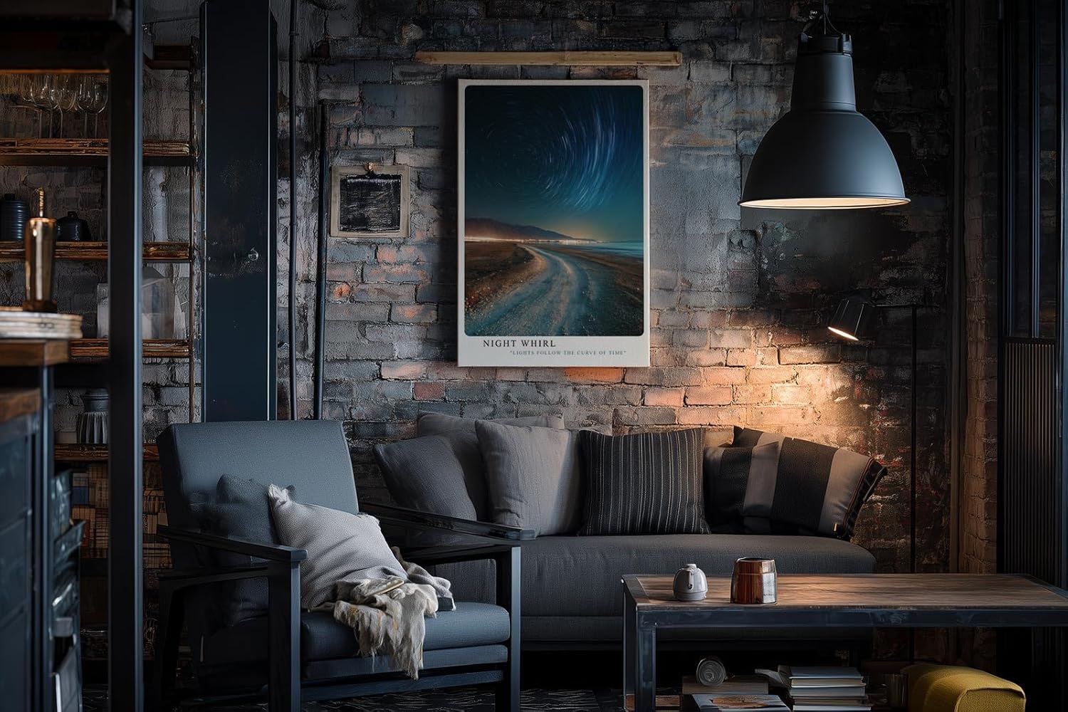 Paul Sinus Wandbild in 40x60cm Night Whirl Sternenhimmel mit Sternenspuren über Küstenstraße in nächtlicher Langzeitbelichtung