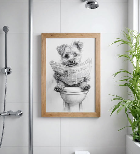 Paul Sinus Poster/Leinwandbild/Rahmenoption Lustiges Hundebild – Witzige Klo-Deko fürs Gäste-WC – Perfekt für Hundeliebhaber