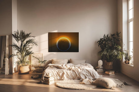 Sinus Art Wandbild 120x80cm Die aufgehende Sonne hinter der Erde erzeugt ein imposantes Lichtspiel im All