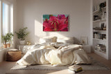 Sinus Art Wandbild 120x80cm Faszinierende Makroaufnahme einer roten Lilie mit feinen Regentropfen