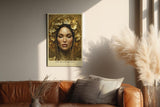 Paul Sinus Wandbild in 40x60cm The Divine Bloom – Majestätisches Porträt mit goldener Blumenkrone und feinen Details