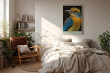Paul Sinus Wandbild in 40x60cm Song in Feathers – farbenfrohes Vogelporträt in harmonischen Blauund Gelbtönen für stilvolle Raumgestaltung
