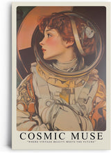 Paul Sinus Leinwandbild 80x120cm Leinwandbild Cosmic Muse – Faszinierende Illustration einer Astronautin mit Vintage-Ästhetik, futuristische Eleganz