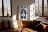 Paul Sinus Wandbild in 40x60cm The Hug Dealer Panda mit Herzgeste schwarz-weiße Tierillustration auf Leinwand