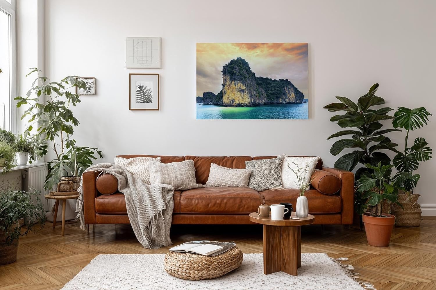 Sinus Art Wandbild 120x80cm Atemberaubendes Inselpanorama mit dramatischem Lichtspiel für exotisches Flair im Raum
