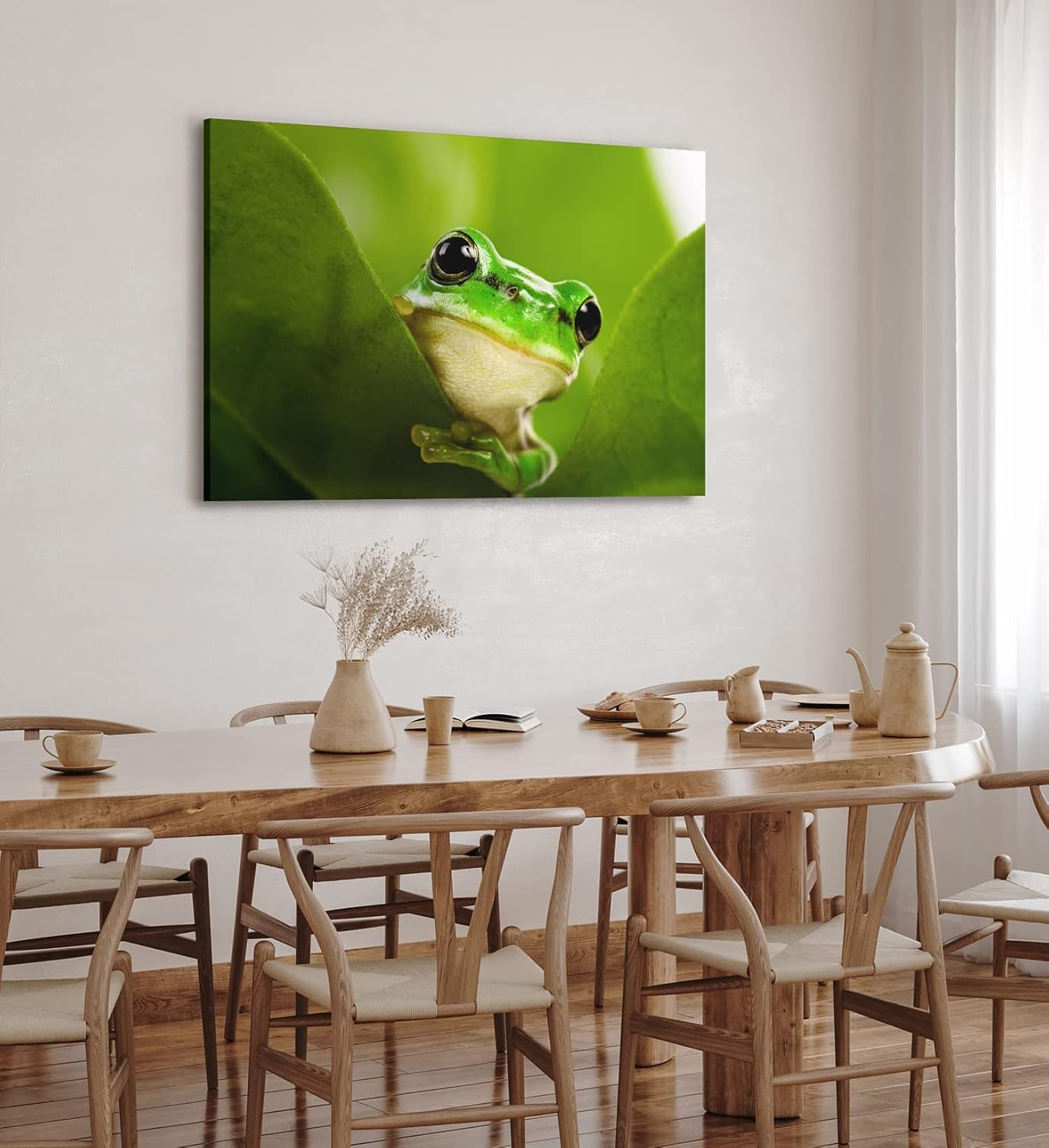 Paul Sinus Wandbild 120x80cm Frosch grünes Blatt Natur Grün Pflanze Fotokunst Regenwald