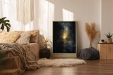 Paul Sinus Wandbild in 40x60cm Golden Core – Mystische Weltraumszene mit leuchtendem goldenen Kern und symmetrischen geometrischen Linien