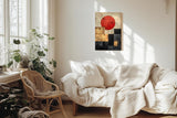 Paul Sinus 60x90cm Wandbild Kraftvolle Geometrie – Abstraktes Fokuskunstwerk mit roter Sonne und klaren Formen