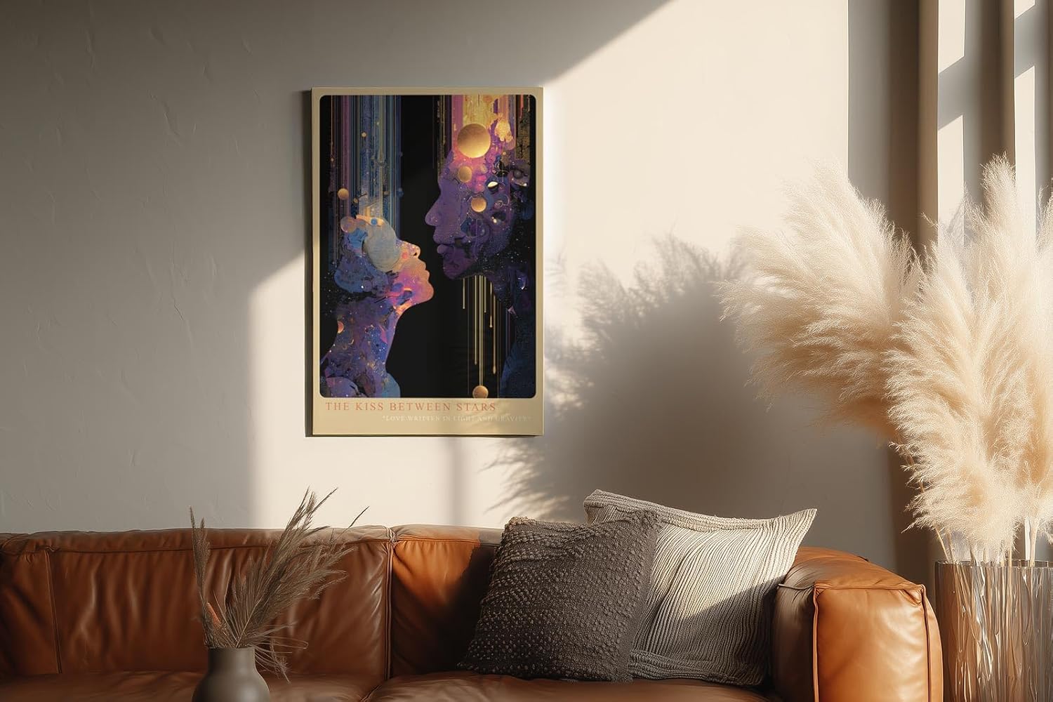 Paul Sinus Wandbild in 40x60cm The Kiss Between Stars – abstrakte Silhouetten im kosmischen Lichtspiel, kunstvolle Darstellung von Nähe und Universum