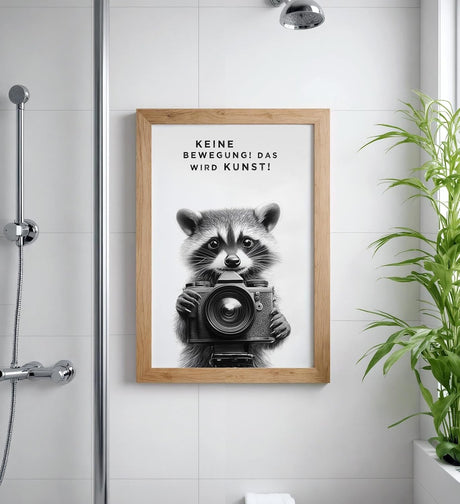 Paul Sinus Poster/Leinwandbild/Rahmenoption Lustiges Waschbärbild – Witzige Klo-Deko fürs Gäste-WC – Perfekt für Humorvolle