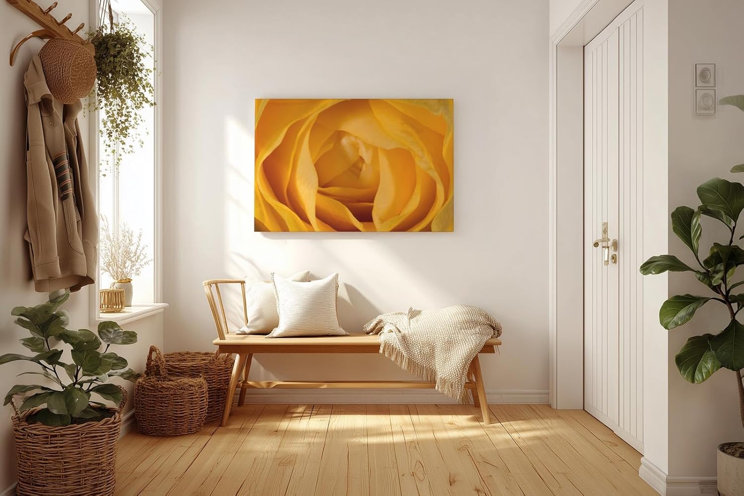 Sinus Art Wandbild 120x80cm Detailreiche Makroaufnahme einer gelben Rose – Symbol für Freundschaft und Freude