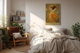 Paul Sinus Wandbild in 40x60cm The Golden Hour mit eleganter Frau in goldener Robe vor strahlendem Kreis für luxuriöse Wandgestaltung